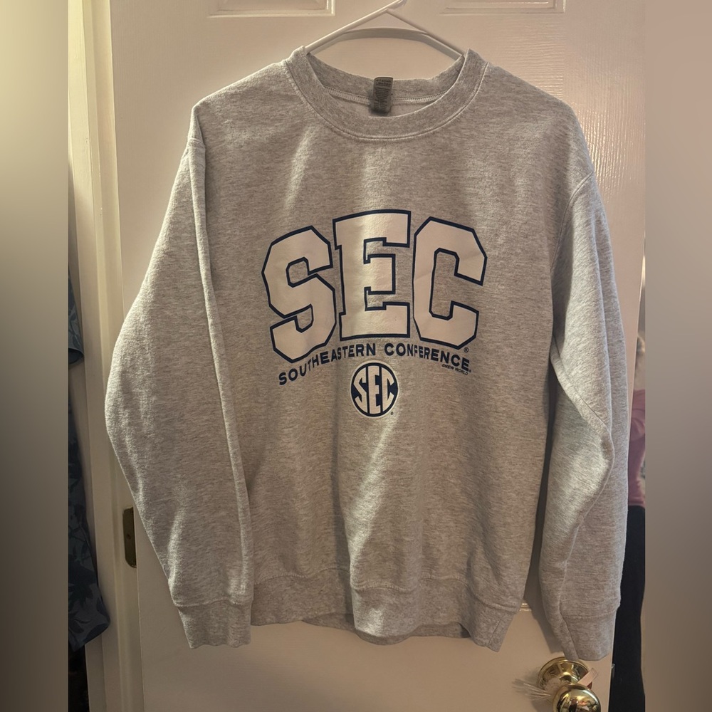Gildan Gray Crewneck Sweatshirt with Navy SEC Logo